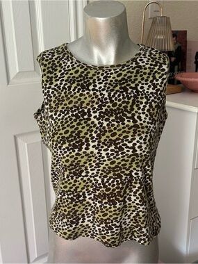 Candy Couture Vintage Green & Brown Sequin Leopard Print Sleevless Top